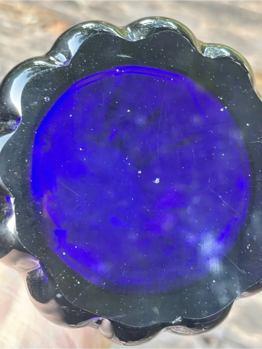 Cobalt Blue Ruffled Glass Vase - Picture 2 of 4